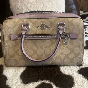 Coach Tan and Lavender Signature Rowan Satchel